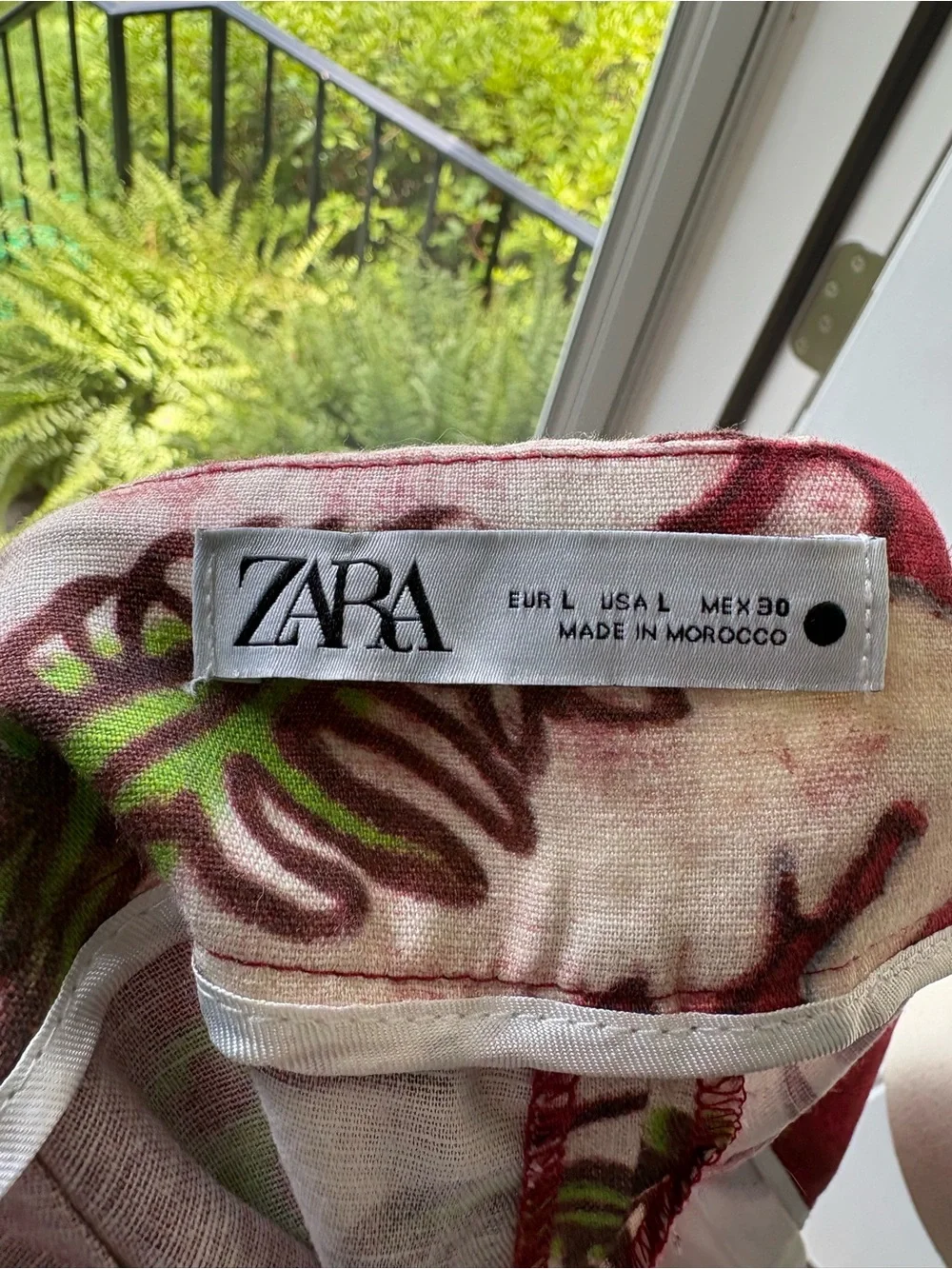 Zara 100% Linen Red Floral Wide-Leg Linen-Blend Pants